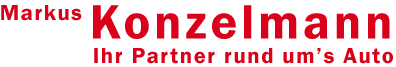 Logo mit Markus Konzelmann Ihr Partner rund ums Auto in roter Schrift.